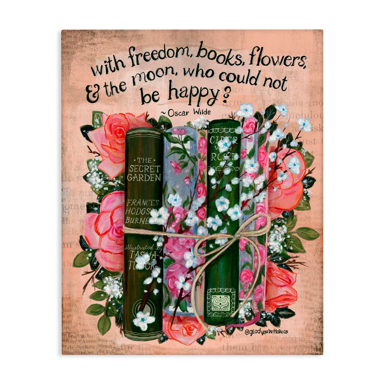 Stupell Industries Bookish Quote with Florals Canvas, design by Glad You're Here Co.